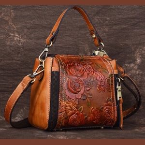 Leather Rose Crossbody Tote